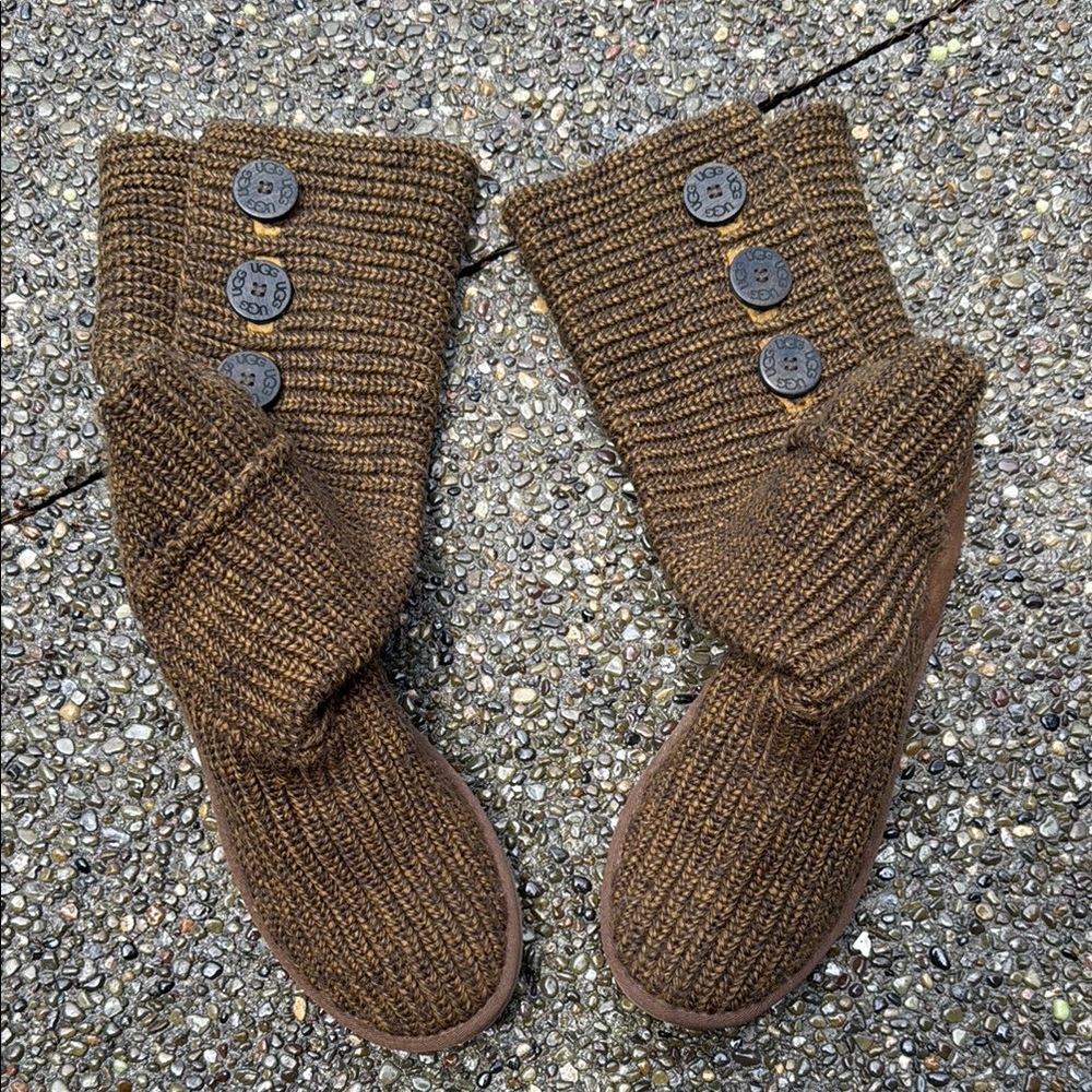 UGG Tan Knit Boots with Button Detail